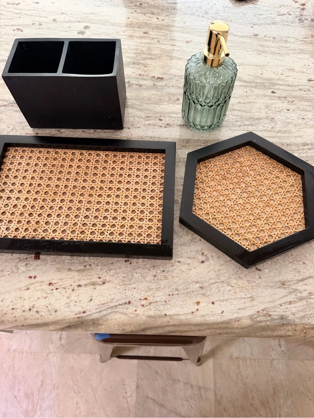 Boho mid century modern rattan bathroom set